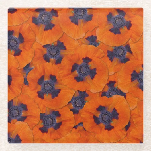 Scarlet Oranje Poppy Seamless Pattern Glazen Onderzetter (Voorkant)