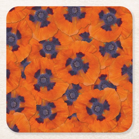 Scarlet Oranje Poppy Seamless Pattern Kartonnen Onderzetters (Voorkant)
