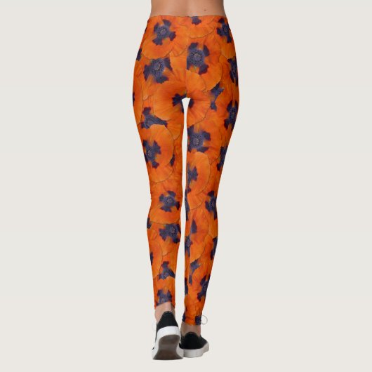 Scarlet Oranje Poppy Seamless Pattern Leggings (Achterkant)