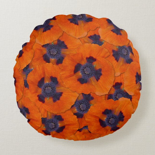 Scarlet Oranje Poppy Seamless Pattern Rond Kussen (Voorkant)