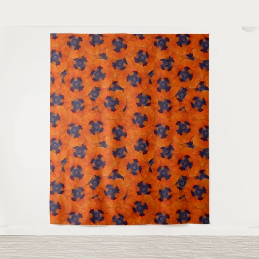 Scarlet Oranje Poppy Seamless Pattern Wandkleed (Voorkant)