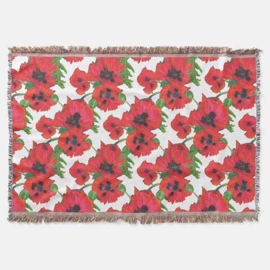 Scarlet Oriental Poppies on White Pattern Deken (Voorkant)
