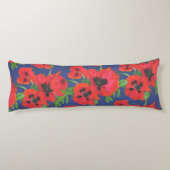 Scarlet Oriental Poppies Pattern on Blue Lichaamskussen (Achterkant)