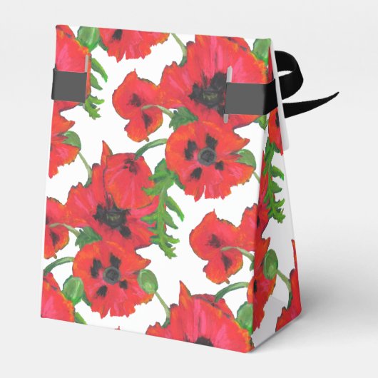 Scarlet Oriental Poppies Pattern on White Bedankdoosjes (Achterkant)