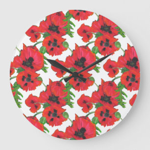 Scarlet Oriental Poppies Pattern on White Grote Klok