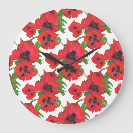 Scarlet Oriental Poppies Pattern on White Grote Klok (Voorkant)