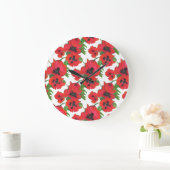Scarlet Oriental Poppies Pattern on White Grote Klok (Huis)