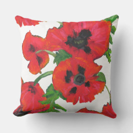Scarlet Oriental Poppies Pattern on White Kussen