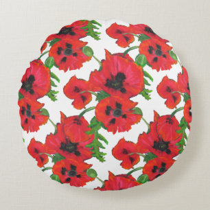 Scarlet Oriental Poppies Pattern on White Rond Kussen