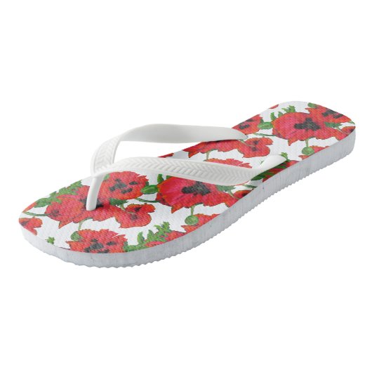 Scarlet Oriental Poppies Pattern on White Teenslippers (Schuin)