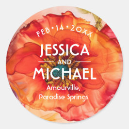 Scarlet Petal Elegance Ronde Sticker