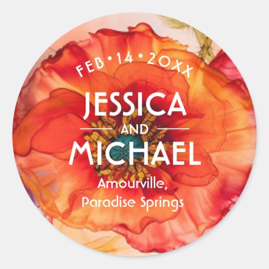 Scarlet Petal Elegance Ronde Sticker (Voorkant)