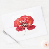 Scarlet Petal Elegance Vierkante Sticker (Envelop)