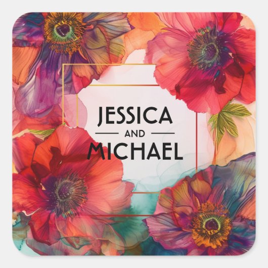 Scarlet Petal Elegance Vierkante Sticker (Voorkant)