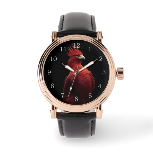 Scarlet Phoenix zit trots op witte nummers Horloge (Voorkant)