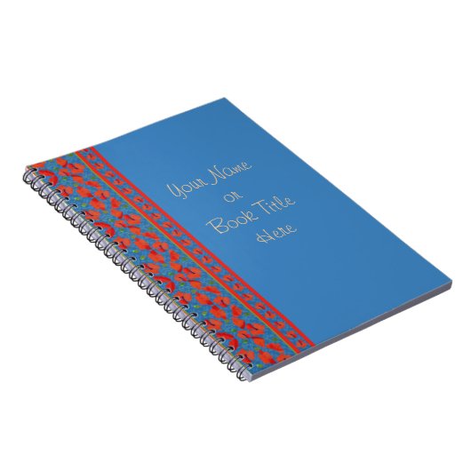 Scarlet Poppies Border op blauwe achtergrond Notitieboek (Rechterzijde)