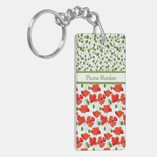 Scarlet Poppies en Poppy Buds Oblong Sleutelhanger (Voorkant Links)