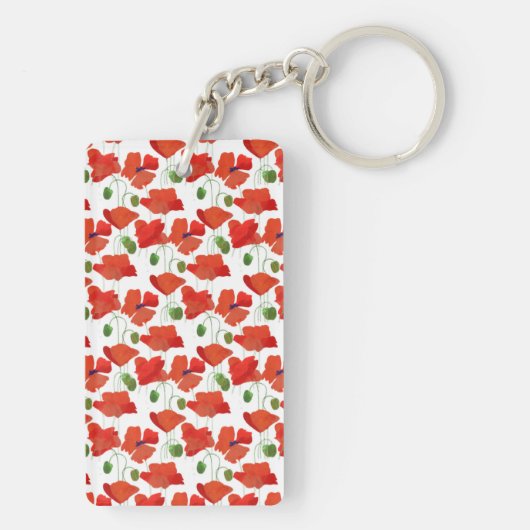 Scarlet Poppies en Poppy Buds Oblong Sleutelhanger (achterkant)