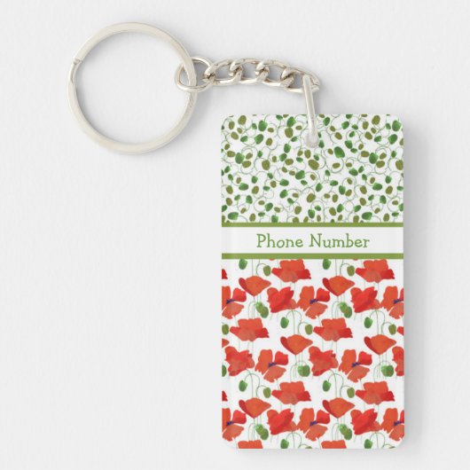 Scarlet Poppies en Poppy Buds Oblong Sleutelhanger (Voorkant)
