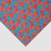 Scarlet Poppies Floral Pattern on Leafy Blue Tissuepapier (Detail)