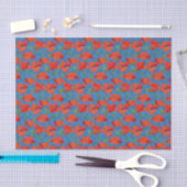 Scarlet Poppies Floral Pattern on Leafy Blue Tissuepapier (Craft)