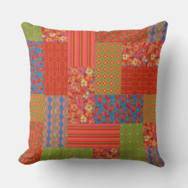 Scarlet Poppies, groene patronen, faux-patchwork Kussen