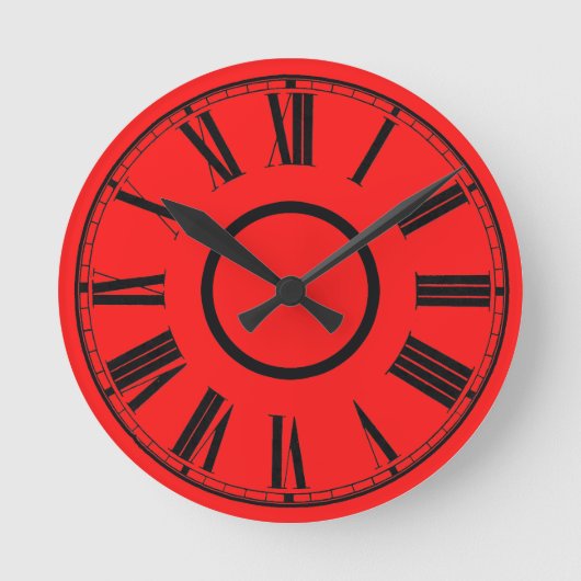 Scarlet Red Clock Weathered Effect Roman Numbers Ronde Klok (Voorkant)
