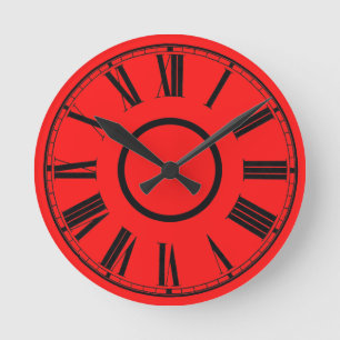 Scarlet Red Clock Weathered Effect Roman Numbers Ronde Klok