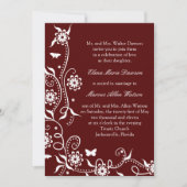 Scarlet Red Floral Swirl Wedding Invitation Kaart (Voorkant)
