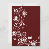 Scarlet Red Floral Swirl Wedding Invitation Kaart (Achterkant)
