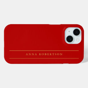 Scarlet Red Gold-kleuren Voeg naamscript toe iPhone 15 Case