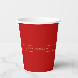 Scarlet Red Gold-kleuren Voeg naamscript toe Papieren Bekers