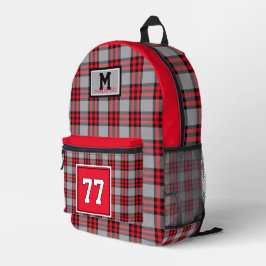 Scarlet red, gray, black Tartan Plaid Ohio State Bedrukte Rugzak