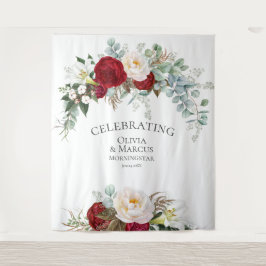 Scarlet Red Ivory Peony Eucalyptus Wedding Prop Wandkleed