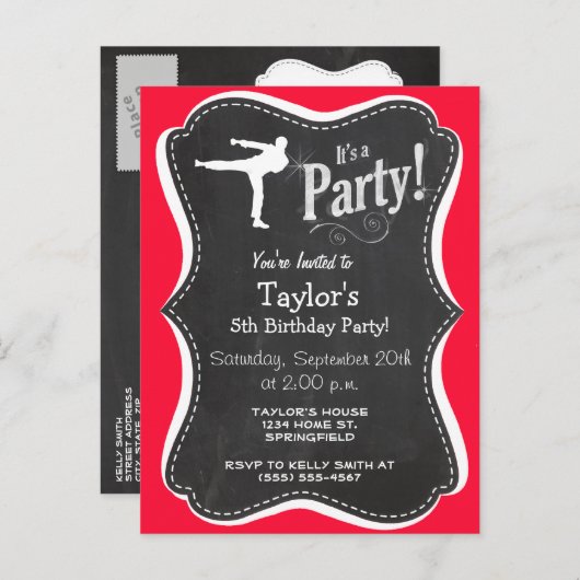 Scarlet Red Martial Art Uitnodiging Briefkaart (Voorkant / Achterkant)