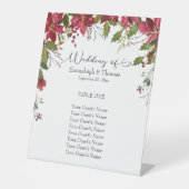 Scarlet Red Poinsettia Bloemen Gasten Zitplaatsen Reclamebord Met Voetstuk (Voorkant)