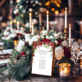 Scarlet Red Poinsettia Bloemen Gasten Zitplaatsen Reclamebord Met Voetstuk