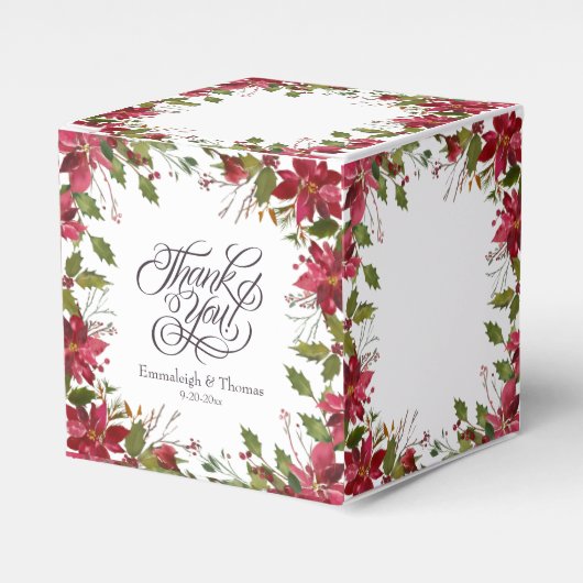 Scarlet Red Poinsettia Bloemenbruiloft Bedankdoosjes (Voorkant Zijde)