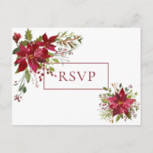 Scarlet Red Poinsettia Bloemenbruiloft RSVP Uitnodiging Briefkaart (Voorkant)