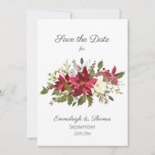 Scarlet Red Poinsettia Florals Save the Date (Voorkant)