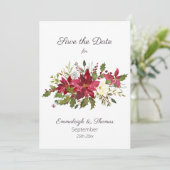 Scarlet Red Poinsettia Florals Save the Date (Staand voorkant)