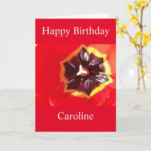 Scarlet Red Tulip Birthday Kaart (Gele Bloem)