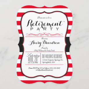 Scarlet Red & White; Elegant Pensioenfeest Kaart
