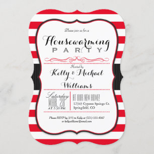 Scarlet Red & White Stripes Housewarming Party Kaart