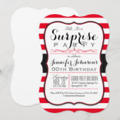 Scarlet Red & White Stripes Verrassingsfeest Kaart (Voorkant / Achterkant)
