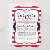 Scarlet Red & White Stripes Verrassingsfeest Kaart (Voorkant)