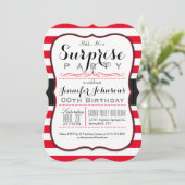 Scarlet Red & White Stripes Verrassingsfeest Kaart (Staand voorkant)
