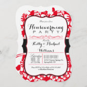 Scarlet Red & White Tropical Housewarming Party Kaart (Voorkant / Achterkant)