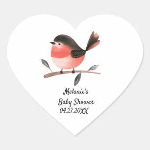 Scarlet Robin op Branch Woodland Bird Baby shower Hart Sticker