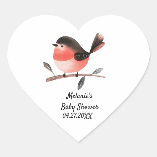 Scarlet Robin op Branch Woodland Bird Baby shower Hart Sticker (Voorkant)